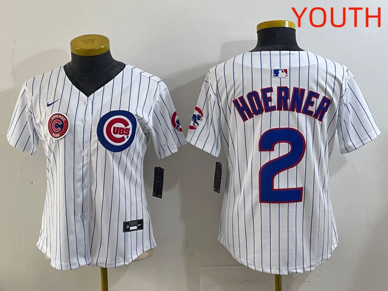 Youth 2025 Chicago Cubs #2 Hoerner White Stripe Game Nike MLB Jersey style 3->youth mlb jersey->Youth Jersey